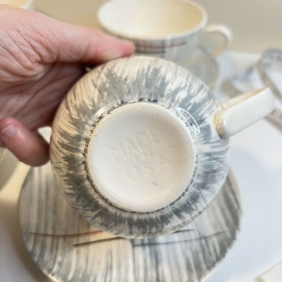 Stetson MCM Atomic Retro Prim Rose China  Teacups Saucers HIAWATHA  Set 3 - Picture 7 of 8